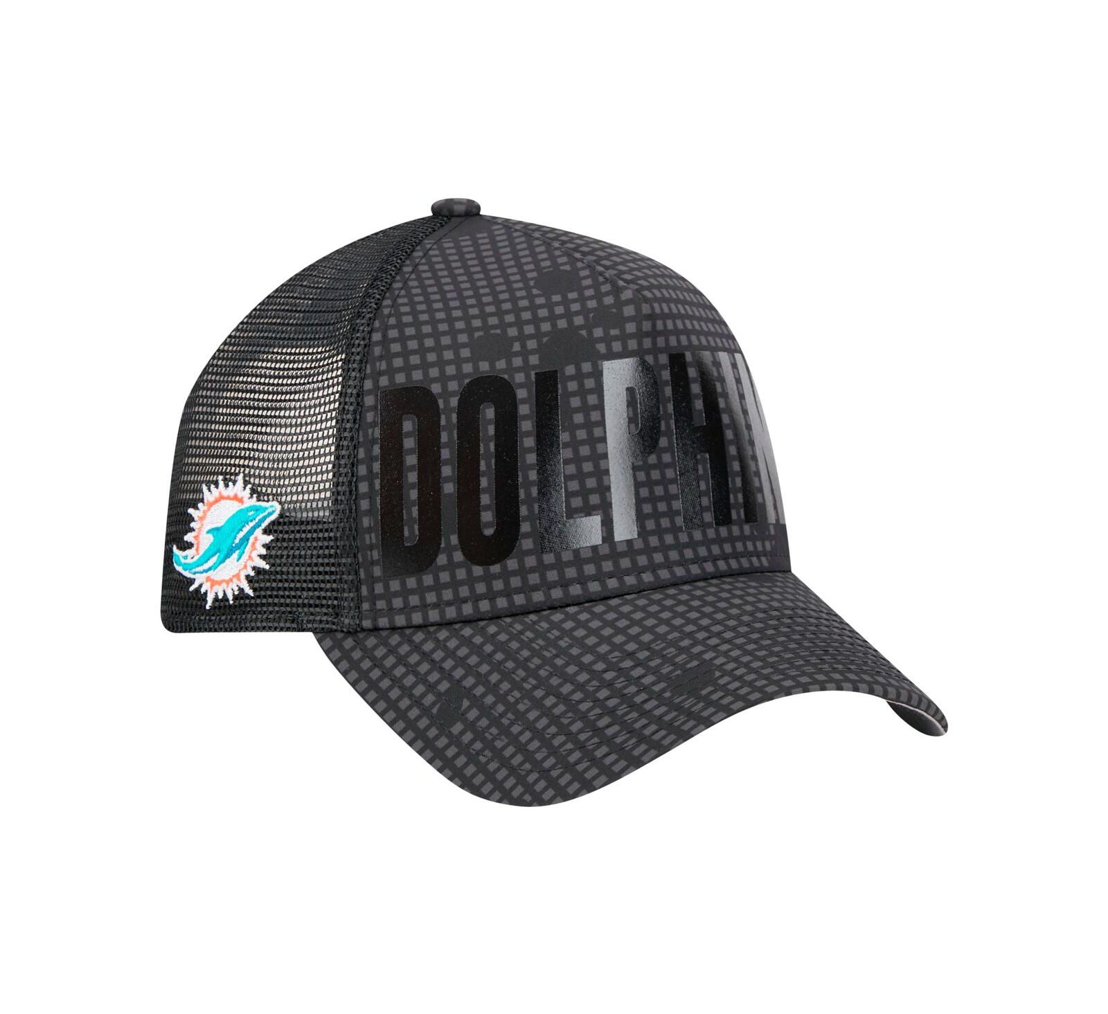 New Era Мужская Black Miami Dolphins Midnight Ink Tonal Text A-Frame Trucker 9FORTY Adjustable Hat
