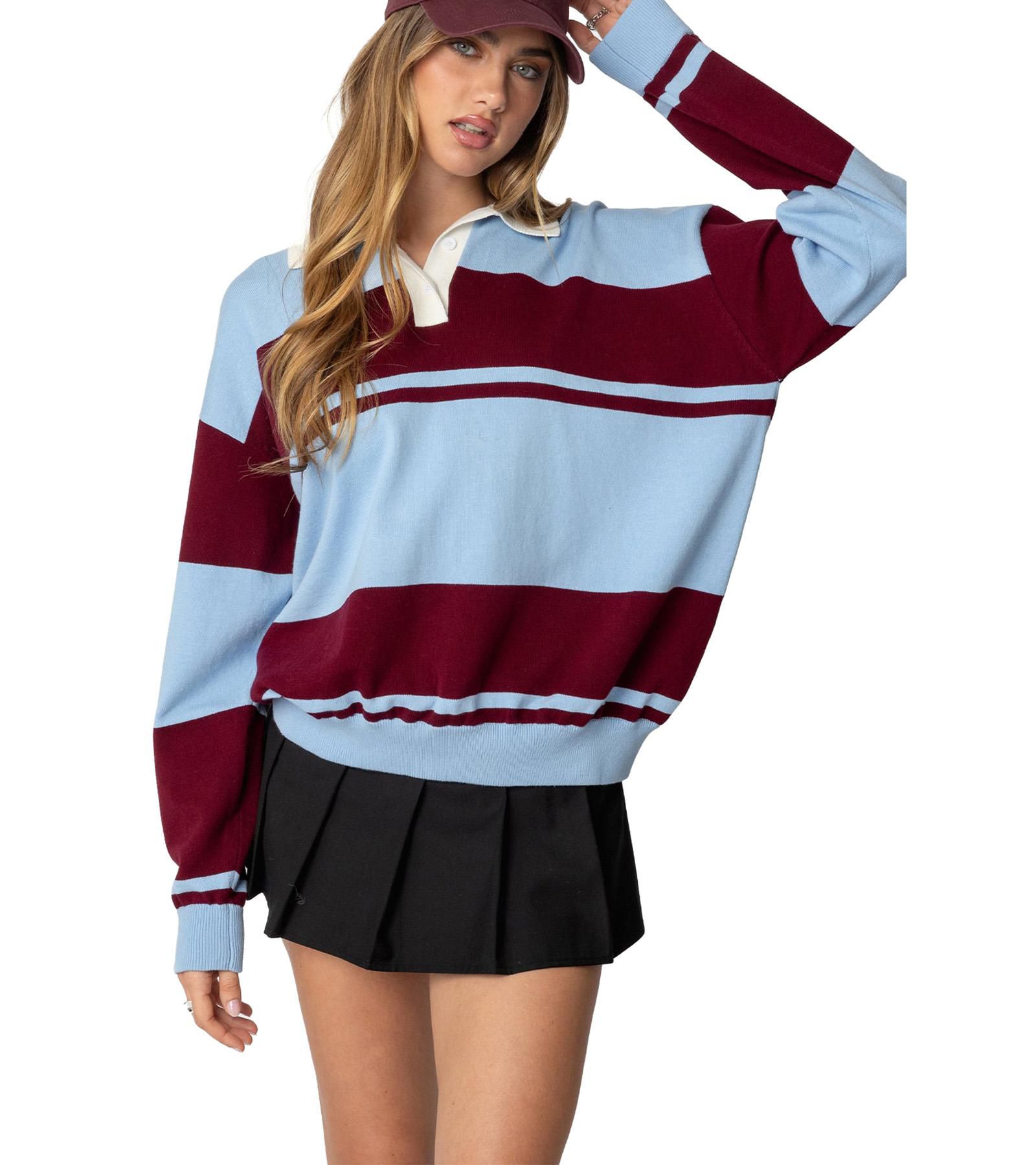 Edikted Women's Kian Striped Polo Sweater