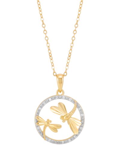 Diamond Dragonfly Pendant Necklace (1/10 ct. t.w.) in 14k Gold-Plated Sterling Silver, 16" + 2" extender