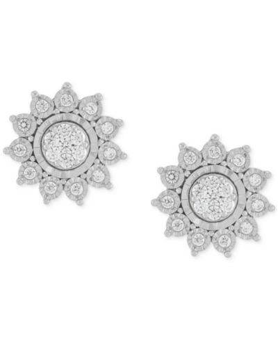 Diamond Sun Motif Stud Earrings (1/4 ct. t.w.) in Sterling Silver