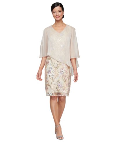 SL Fashions Petite Embellished Cape-Overlay Sheath Dress
