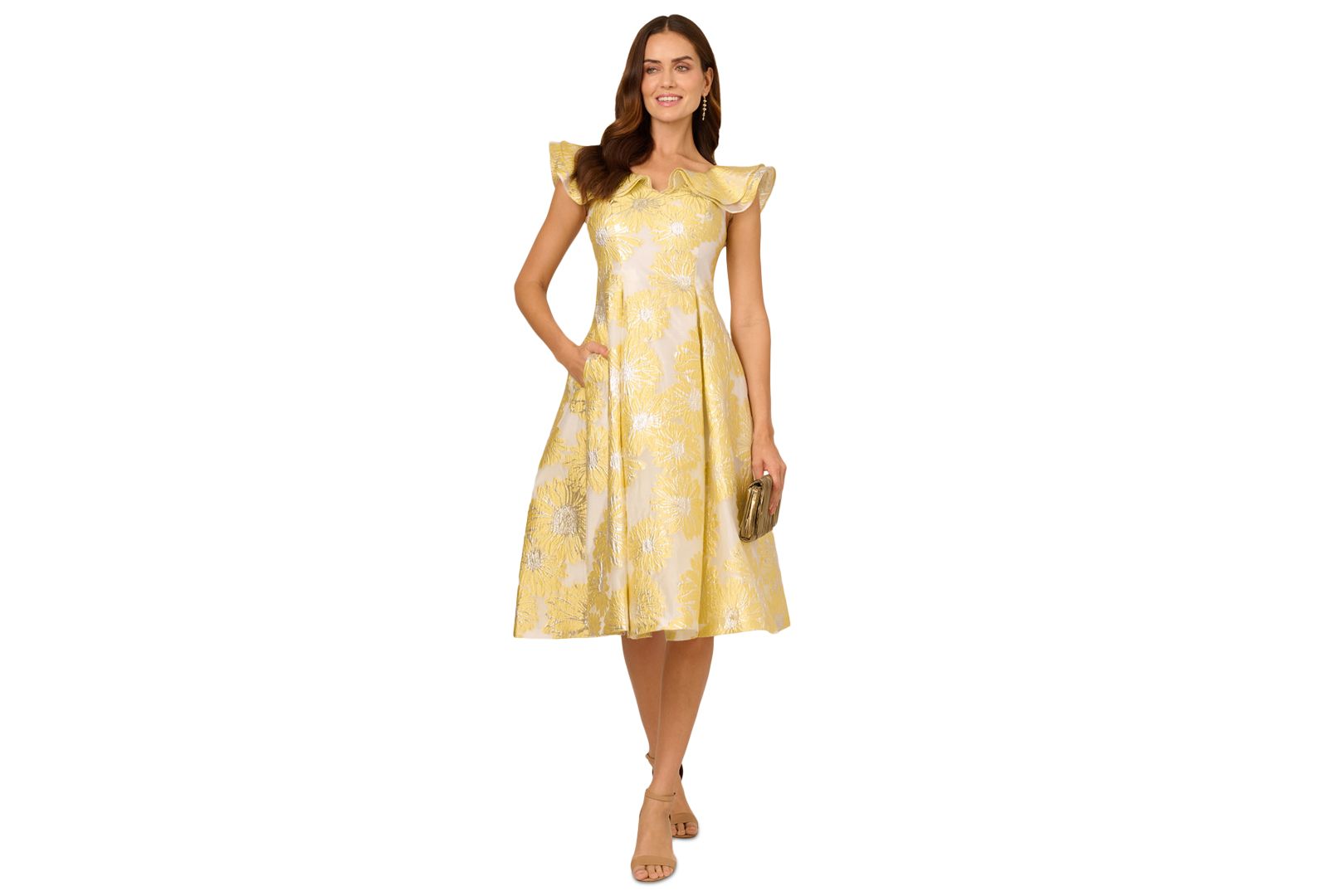 Женское платье Adrianna Papell Boat-Neck Flutter-Sleeve