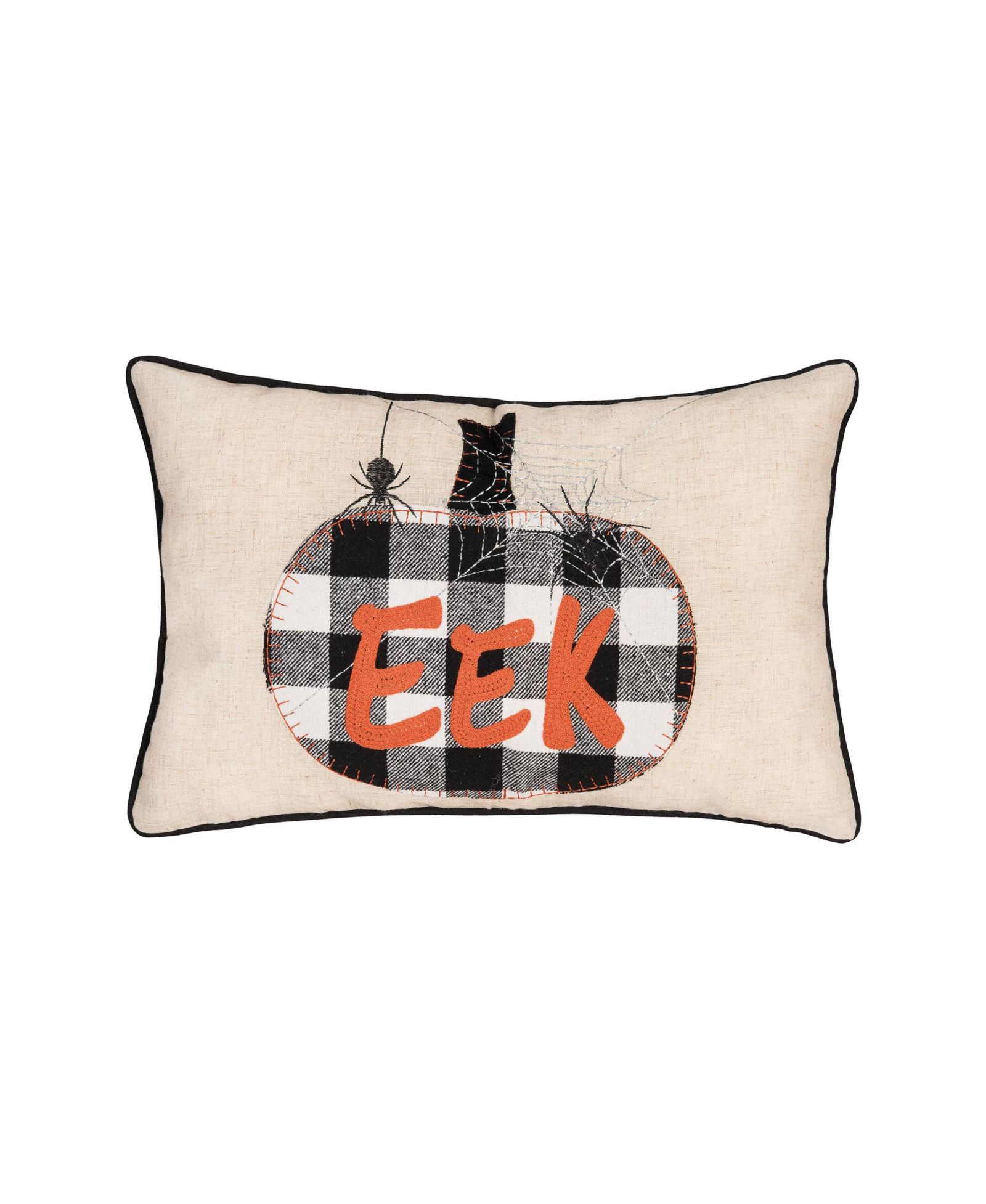 Декоративная льняная подушка Franklin Plaid Black Pumpkin Halloween, 14" x 22"