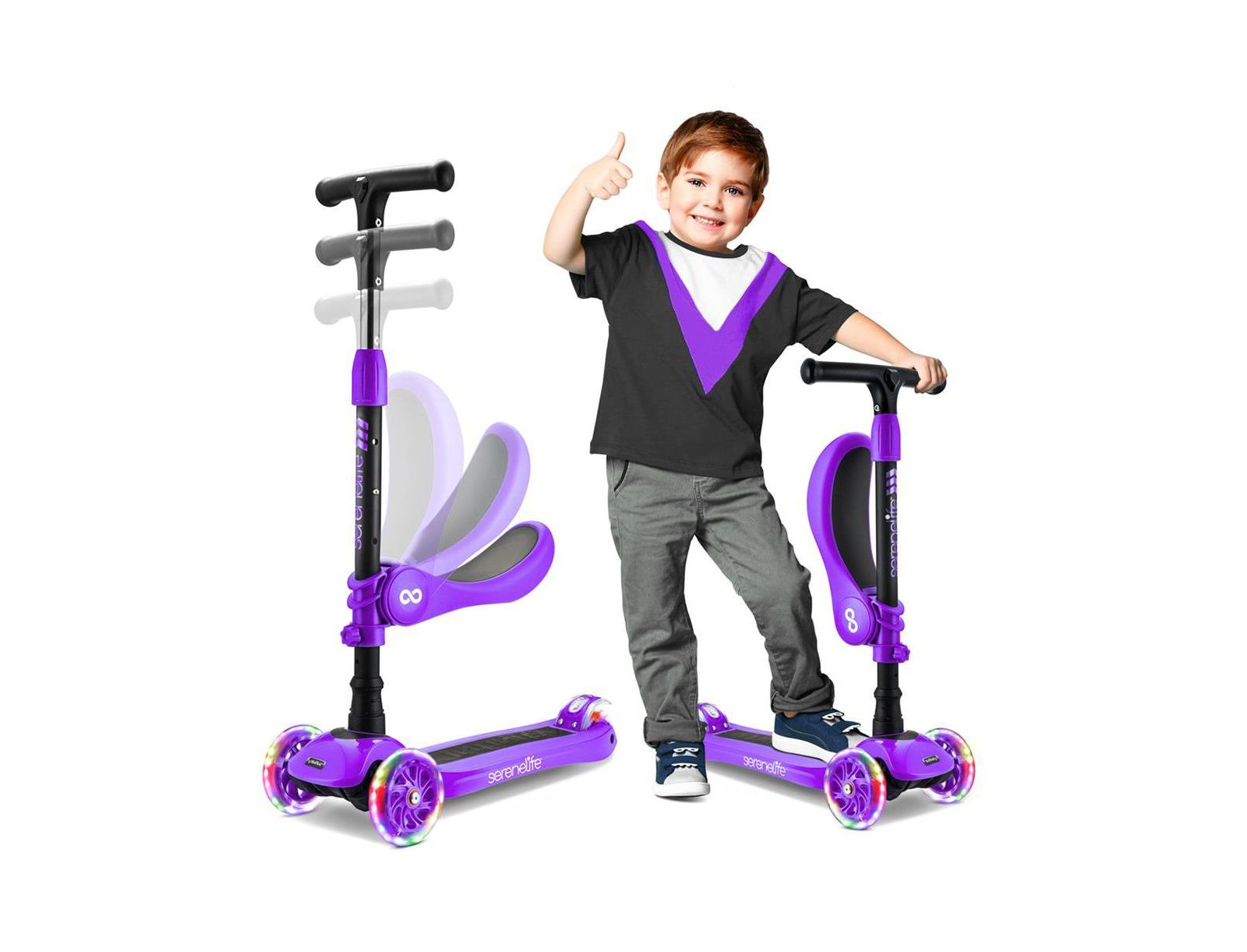 Детский самокат SereneLife Infinity 3-Wheel с LED Wheels & Comfort Seat - Leopard