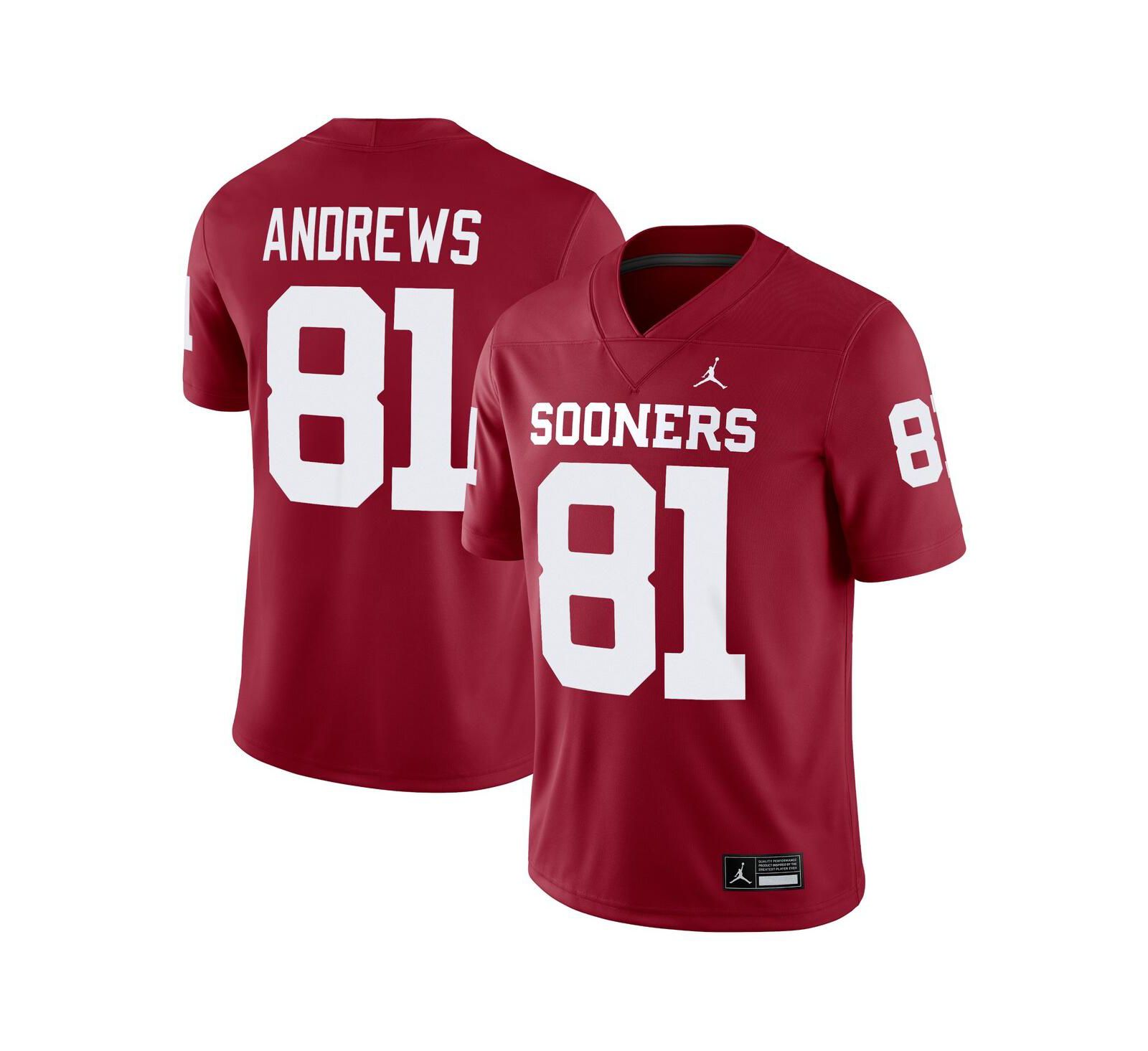 Jordan Men's Mark Andrews Crimson Oklahoma Sooners Alumni Player Game Jersey
