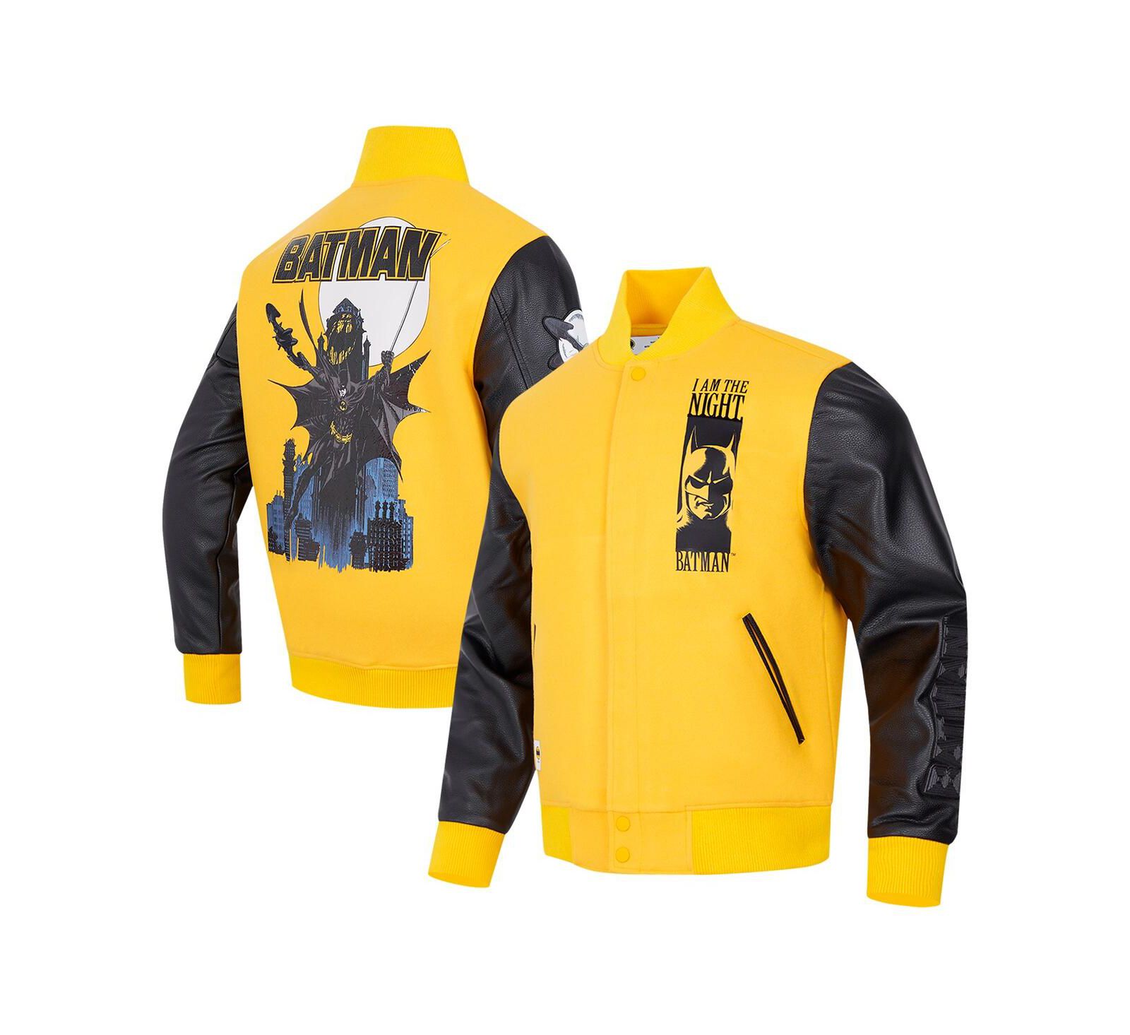 Freeze Max Men's Yellow Batman Comics I Am The Night Full-Zip Varsity Jacket