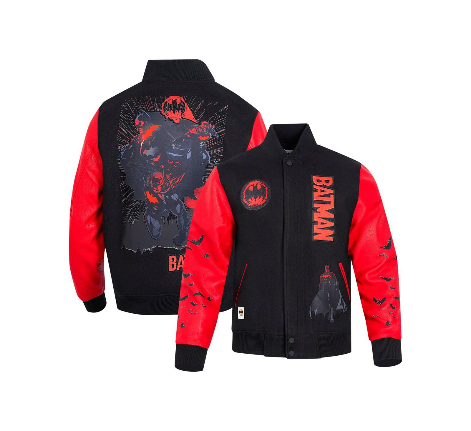 Freeze Max Men's Black/Red Batman Comics Signal Full-Zip Varsity Jacket