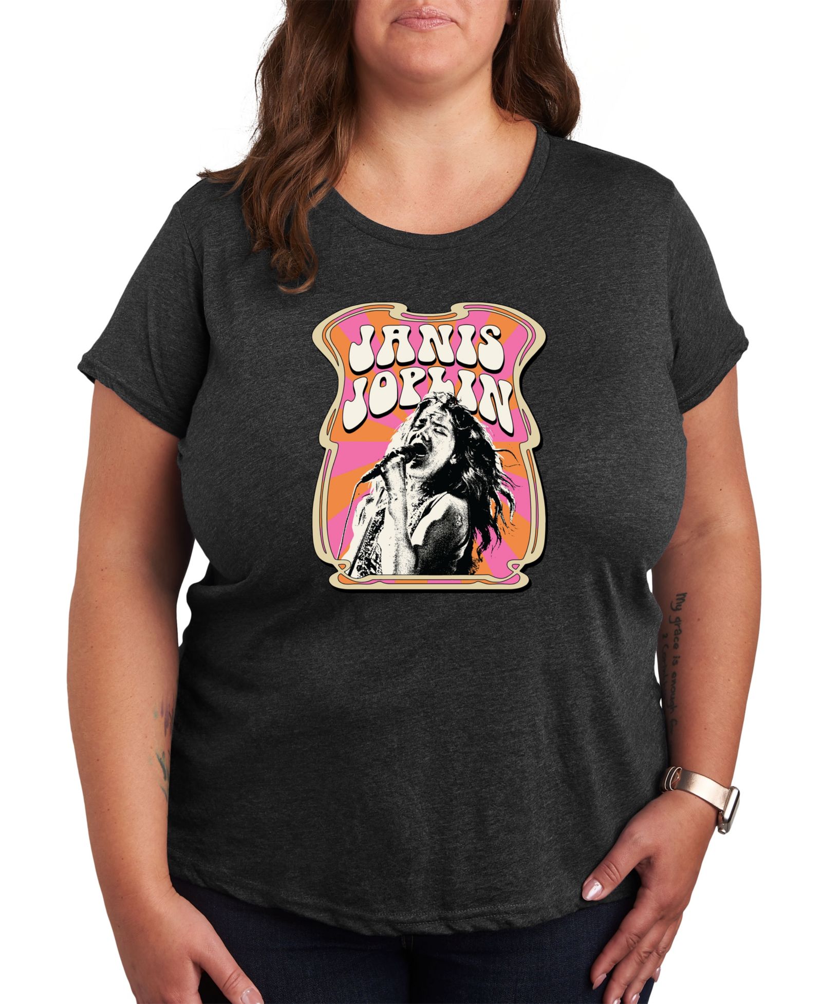 Пуловер T-shirt с принтом Janis Joplin Plus Size Hybrid Apparel