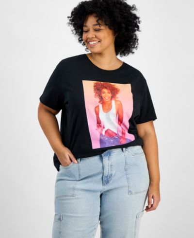 Hybrid Apparel Trendy Plus Size Cotton Whitney Houston Graphic Tee