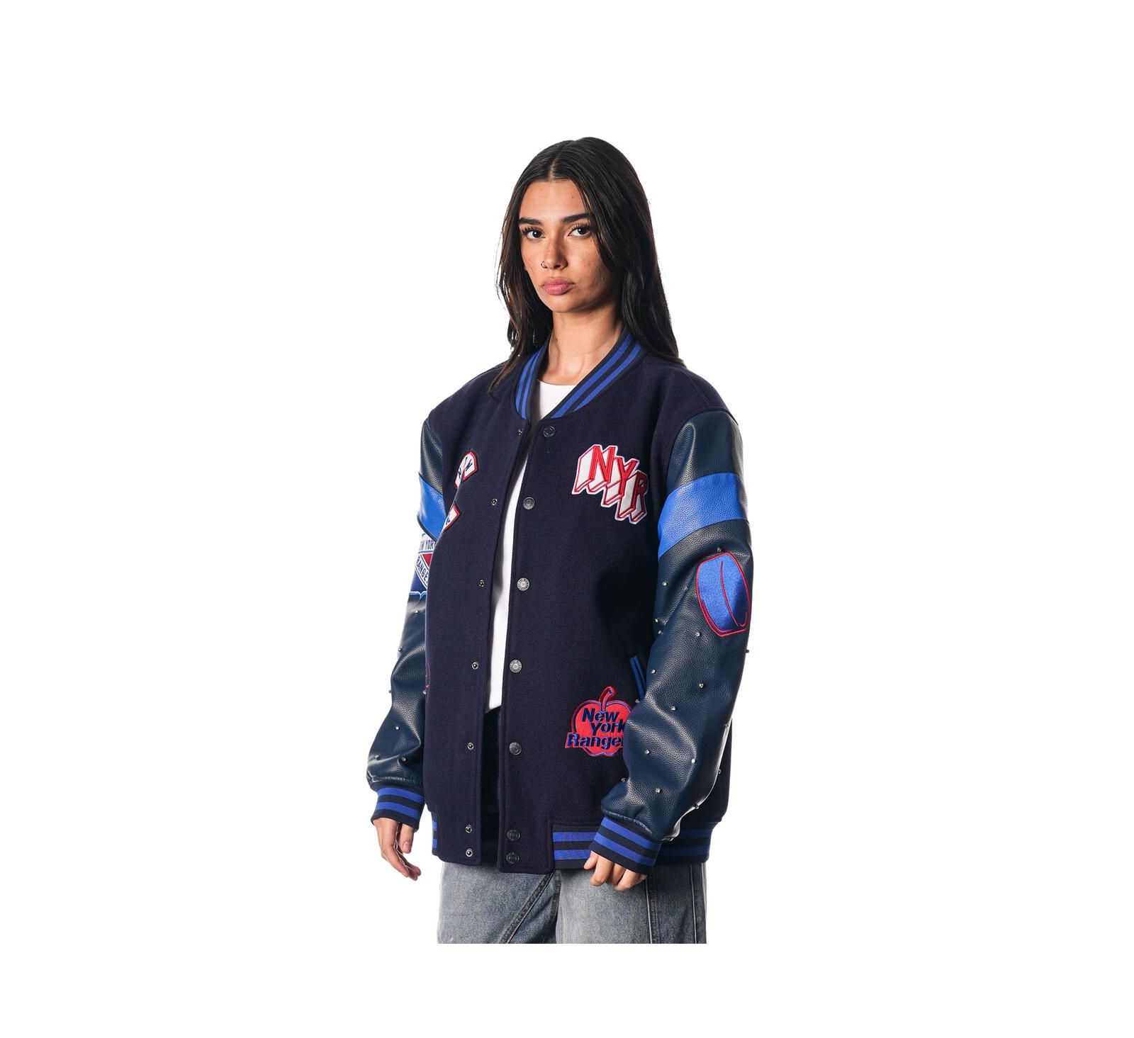 The Wild Collective Женская университетская куртка Full-Snap New York Rangers, синяя