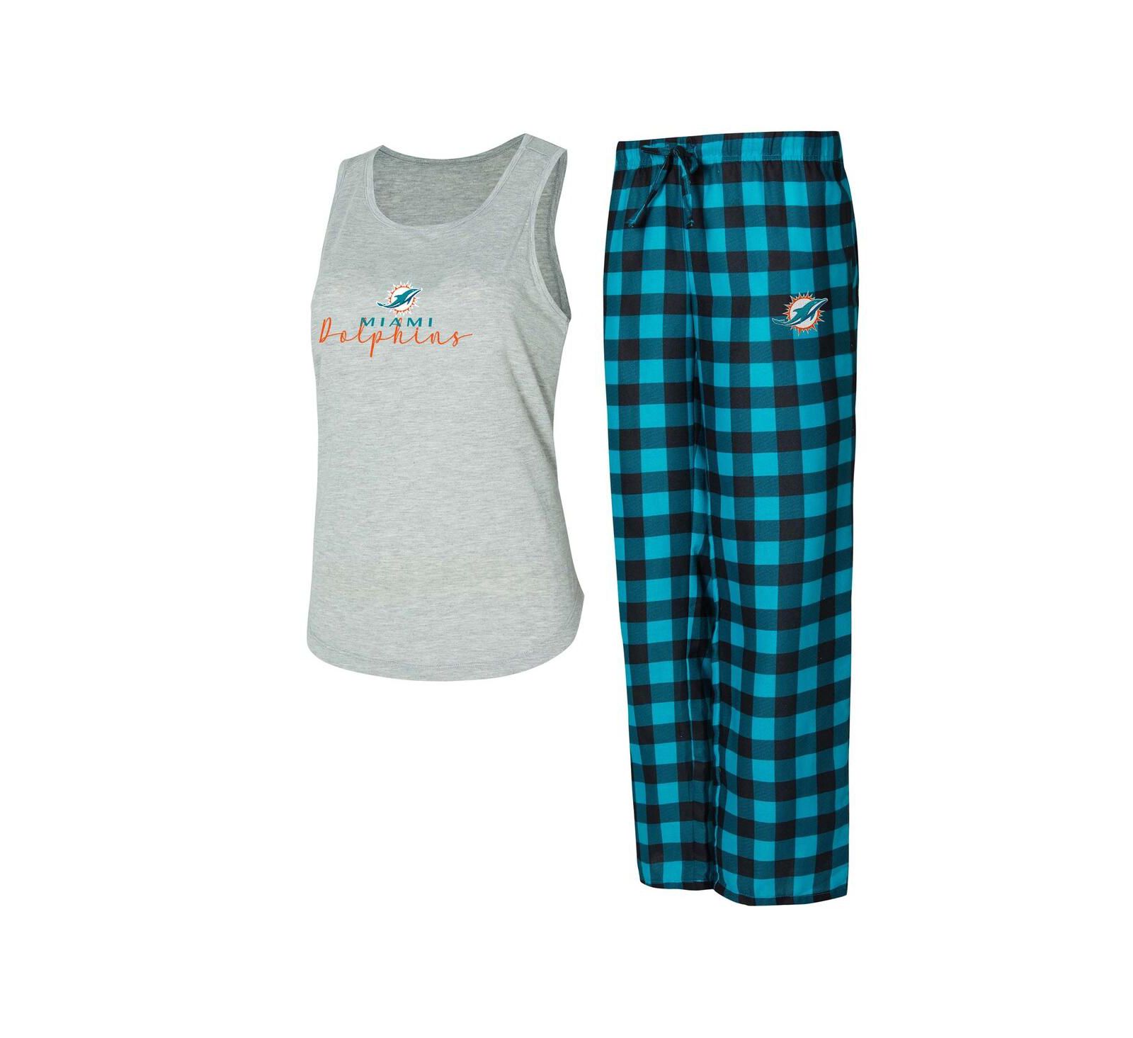 Concepts Sport Женский комплект для сна Miami Dolphins Petition Tank Top и Pants Gray/Aqua