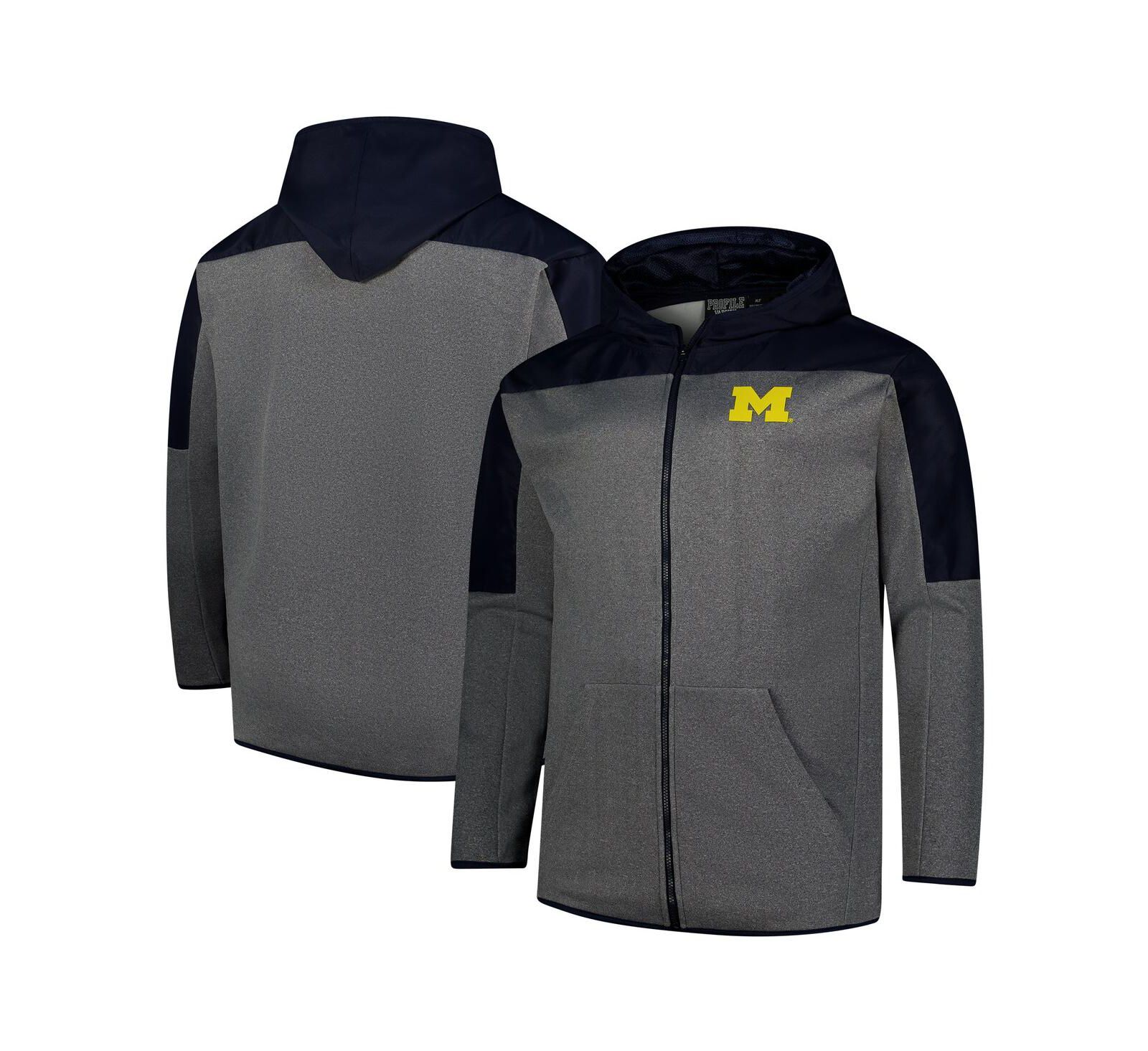 Fanatics Men's Navy, Gray Michigan Wolverines Big & Tall Pieced Full-Zip Hoodie Jacket