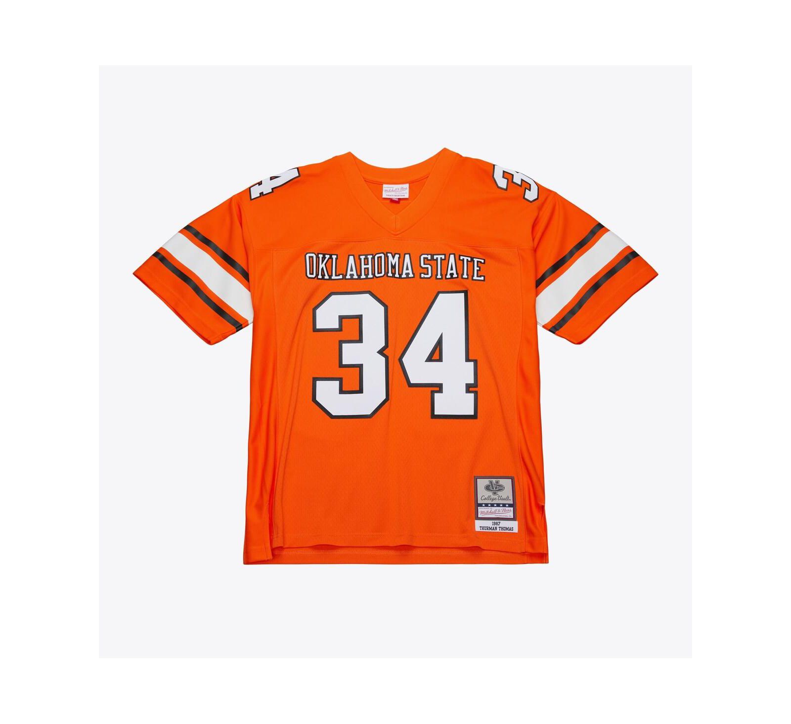 Mitchell & Ness Men's Thurman Thomas Orange Oklahoma State Cowboys 1987 Replica Jersey