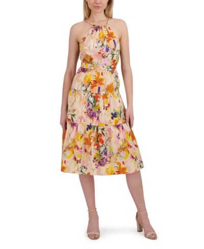 Laundry by Shelli Segal Women's Beaded Halter Midi Dress