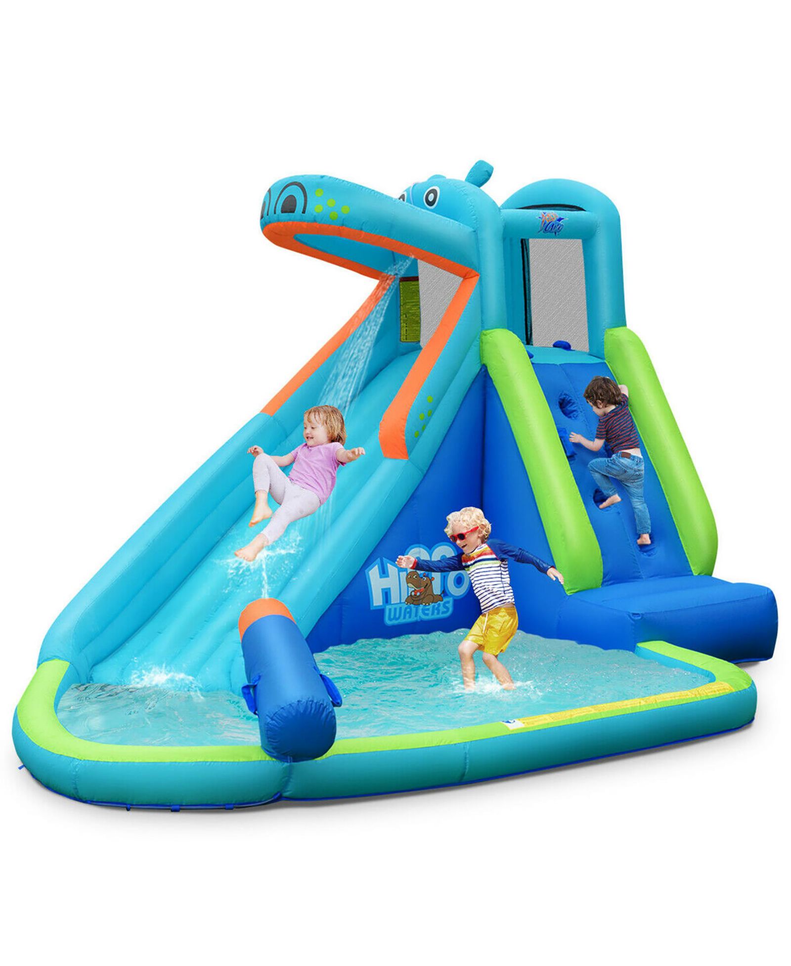Надувной игровой комплекс Costway Hippo Bounce House Slide Climbing Wall Splash Pool