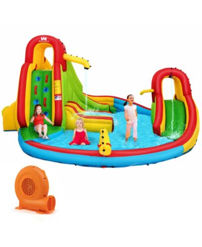 Costway Kids Inflatable Water Slide Bounce Park with Splash Pool & Water Cannon, Ages 3+