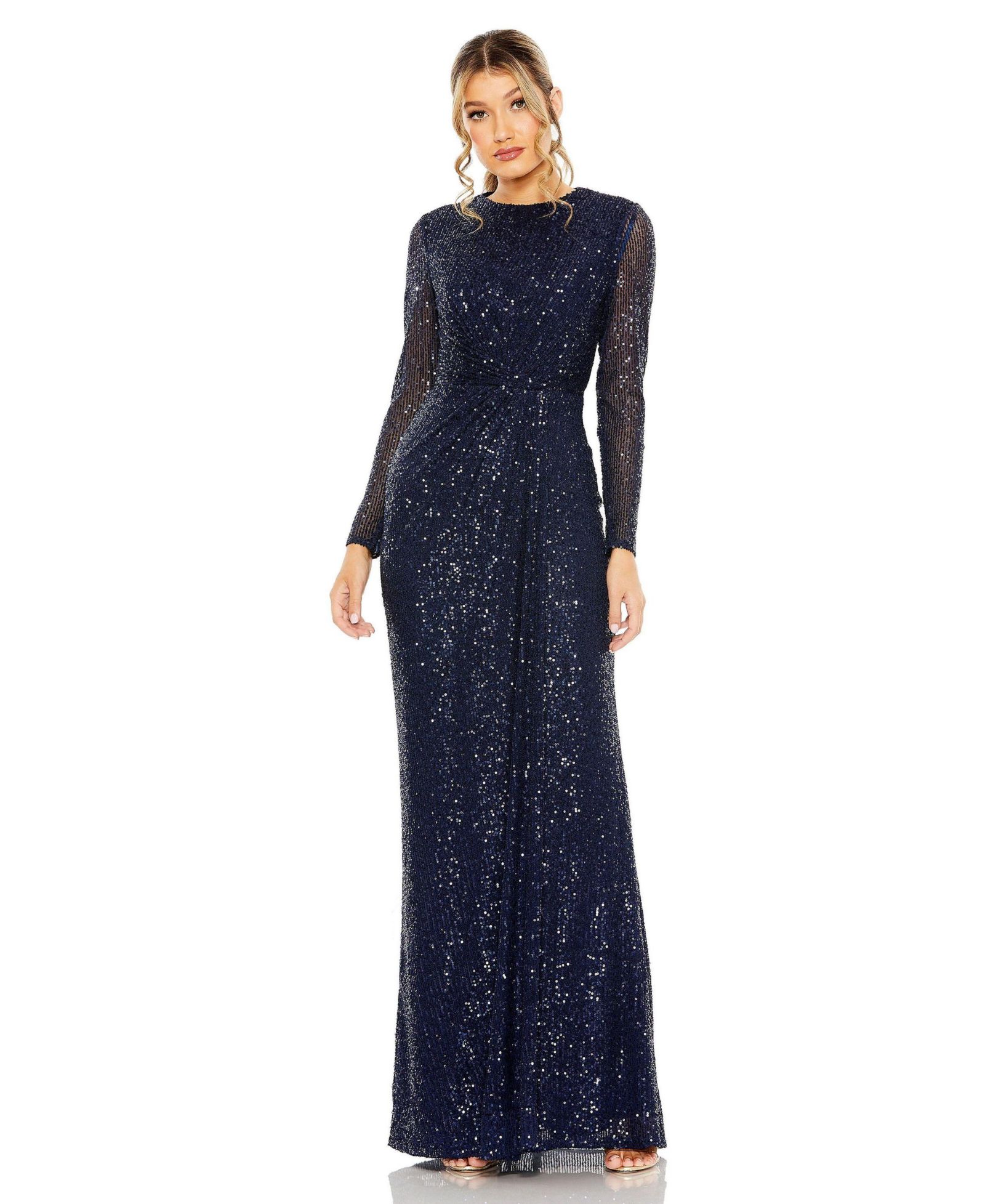 Женское вечернее платье Mac Duggal Sequin с длинным рукавом и высоким воротником
