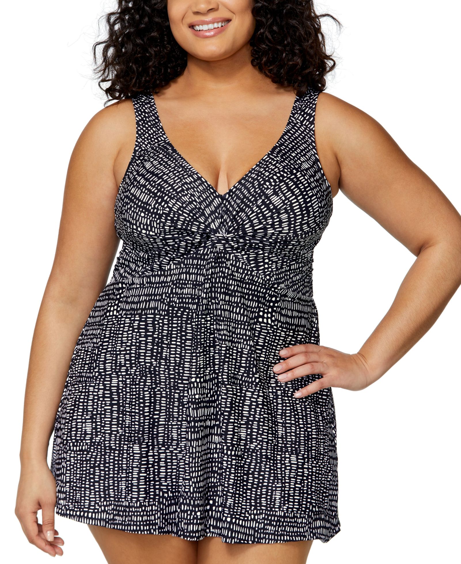 Island Escape Plus Size Magnolia Twist-Front Underwire Swim Dress, Exclusively at Macys