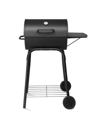 Уличный угольный гриль BBQ с рабочей зоной и столом, черный