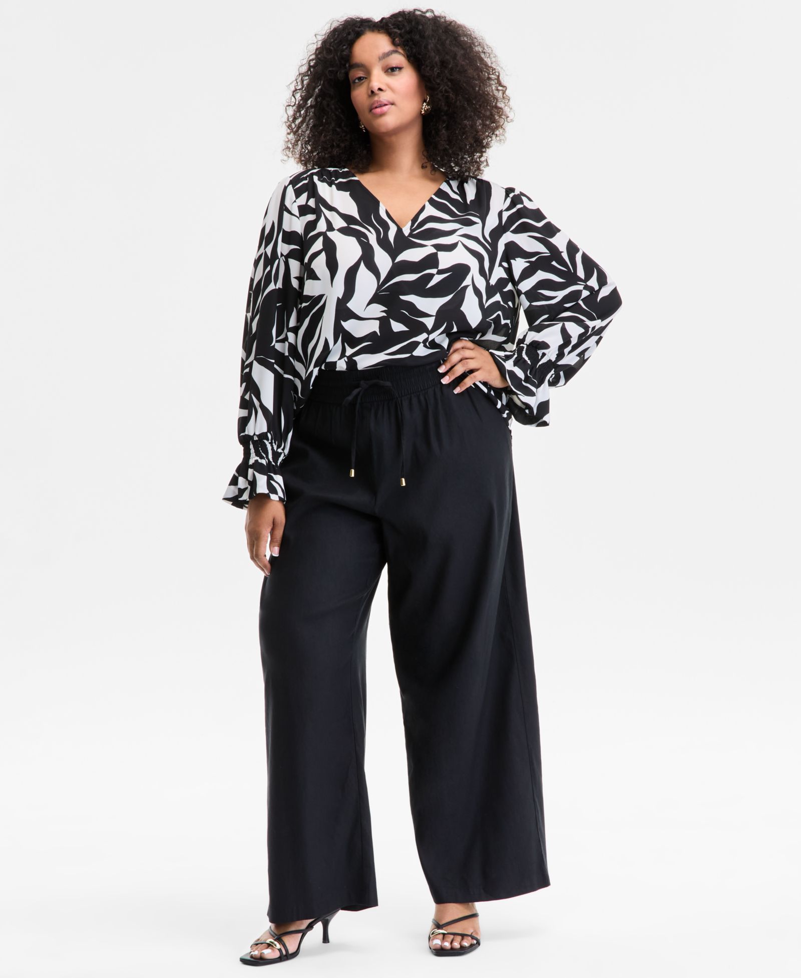 I.N.C. International Concepts Plus Size Solid Drawstring Wide-Leg Pants, Exclusively at Macy's