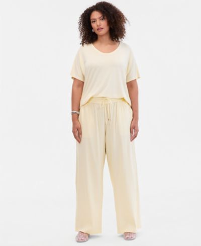 I.N.C. International Concepts Plus Size Solid Drawstring Wide-Leg Pants, Exclusively at Macy's