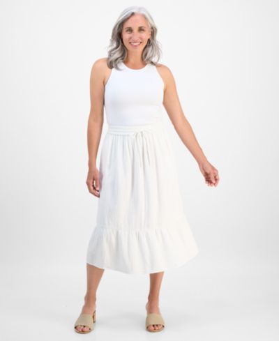 Style & Co Petite Cotton Gauze Tiered Pull-On Midi Skirt, Exclusively at Macy's