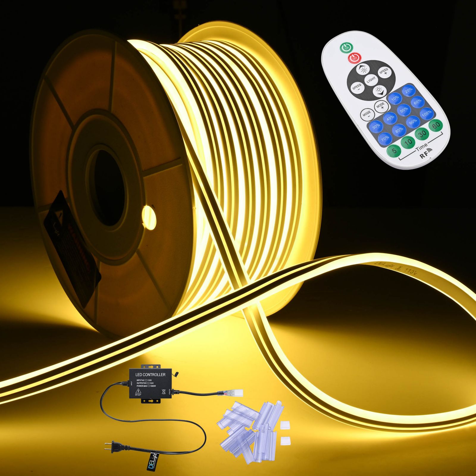 DELight Outdoor Waterproof 100 Feet LED Neon Rope Light AC 110-120V 2700K Warm White DSL001