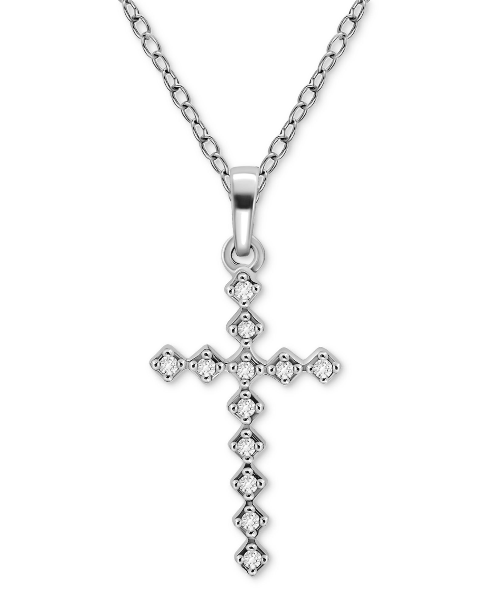 Подвеска Giani Bernini Cubic Zirconia Pave Cross Pendant Necklace (1/5 ct. t.w.) in Sterling Silver, 16" + 2" extender