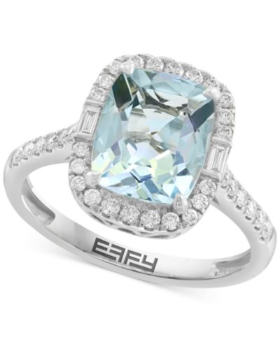 Кольцо EFFY® Aquamarine (2 ct. t.w.) & Diamond (3/8 ct. t.w.) Halo Statement в 14k White Gold
