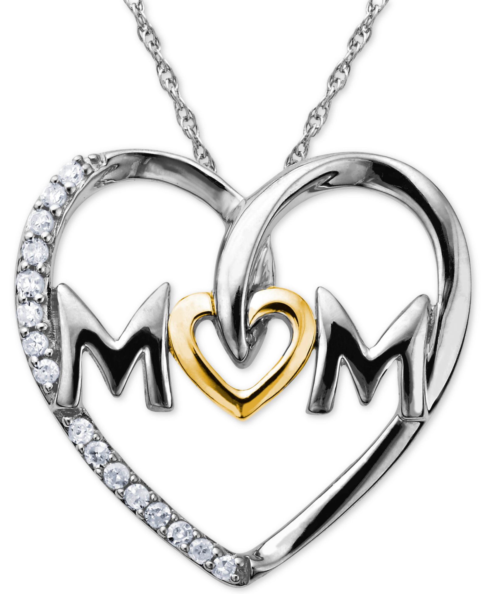 Ожерелье Mom Diamond Heart из стерлингового серебра и 14k Gold (1/10 ct. t.w.)