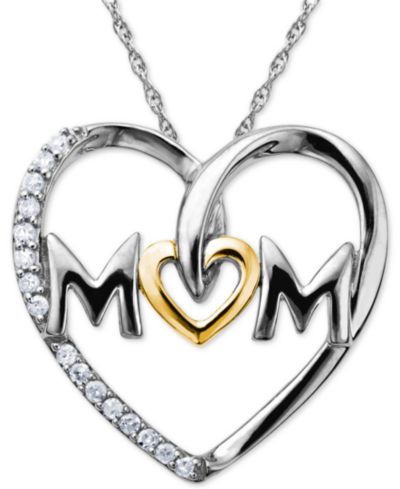 Ожерелье Mom Diamond Heart из стерлингового серебра и 14k Gold (1/10 ct. t.w.)