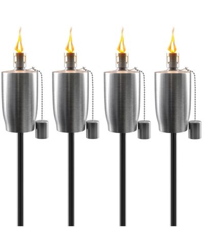 Sorbus Stainless Steel 5ft Outdoor Torches with Fiberglass Wick and Snuffer Cap, 4-Pack