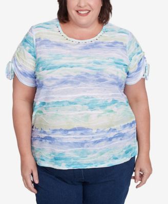 Alfred Dunner Plus Size Tied Short Sleeves Watercolor Top