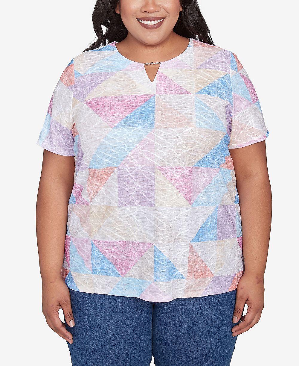 Alfred Dunner Plus Size геометрический узорный топ с круглым вырезом