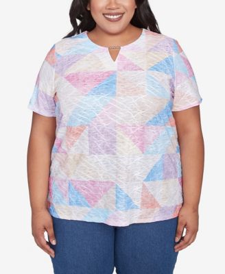 Alfred Dunner Plus Size Geometric Patchwork Crew Neck Top