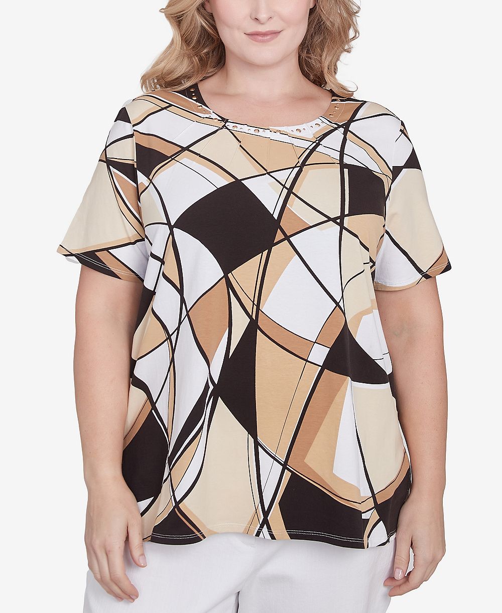 Топ Plus Size Alfred Dunner Geometric с детализированным воротником