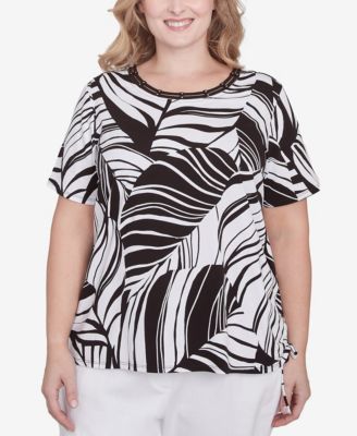 Alfred Dunner Plus Size Twisted Leaves Side Tie Top