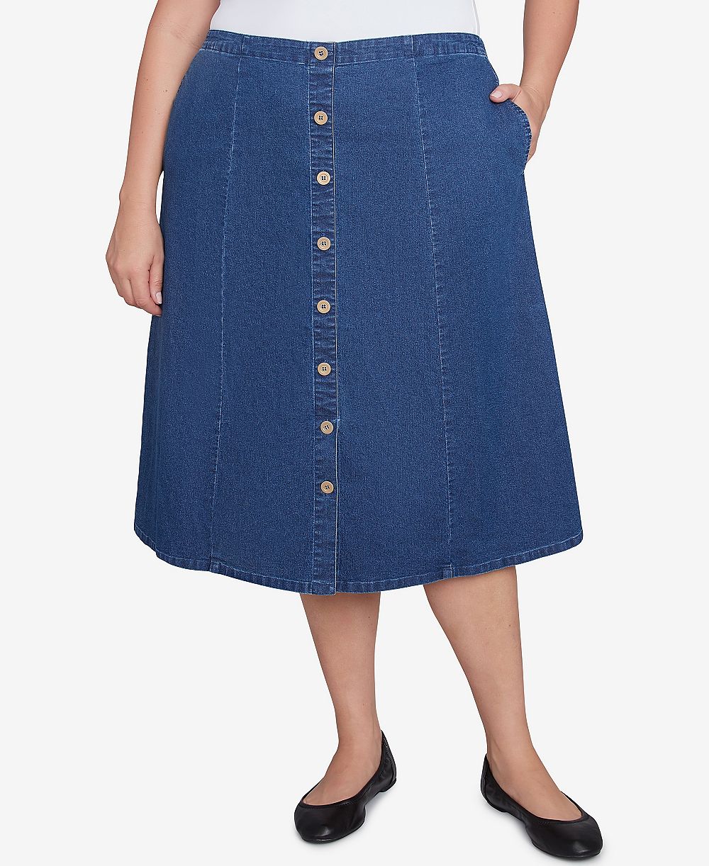 Alfred Dunner Plus Size Paneled Full Length Denim Skirt