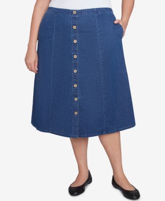 Alfred Dunner Plus Size Paneled Full Length Denim Skirt