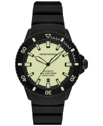 Emporio Armani Мужские автоматические часы Sea Explorer с черным силиконовым ремешком 43mm