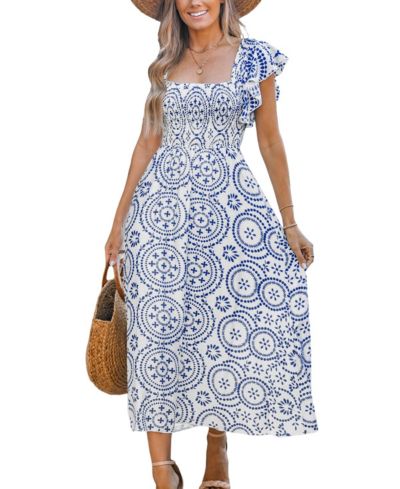 Женское пляжное платье Cupshe Blue Ornate Square Neck Midi Beach Dress