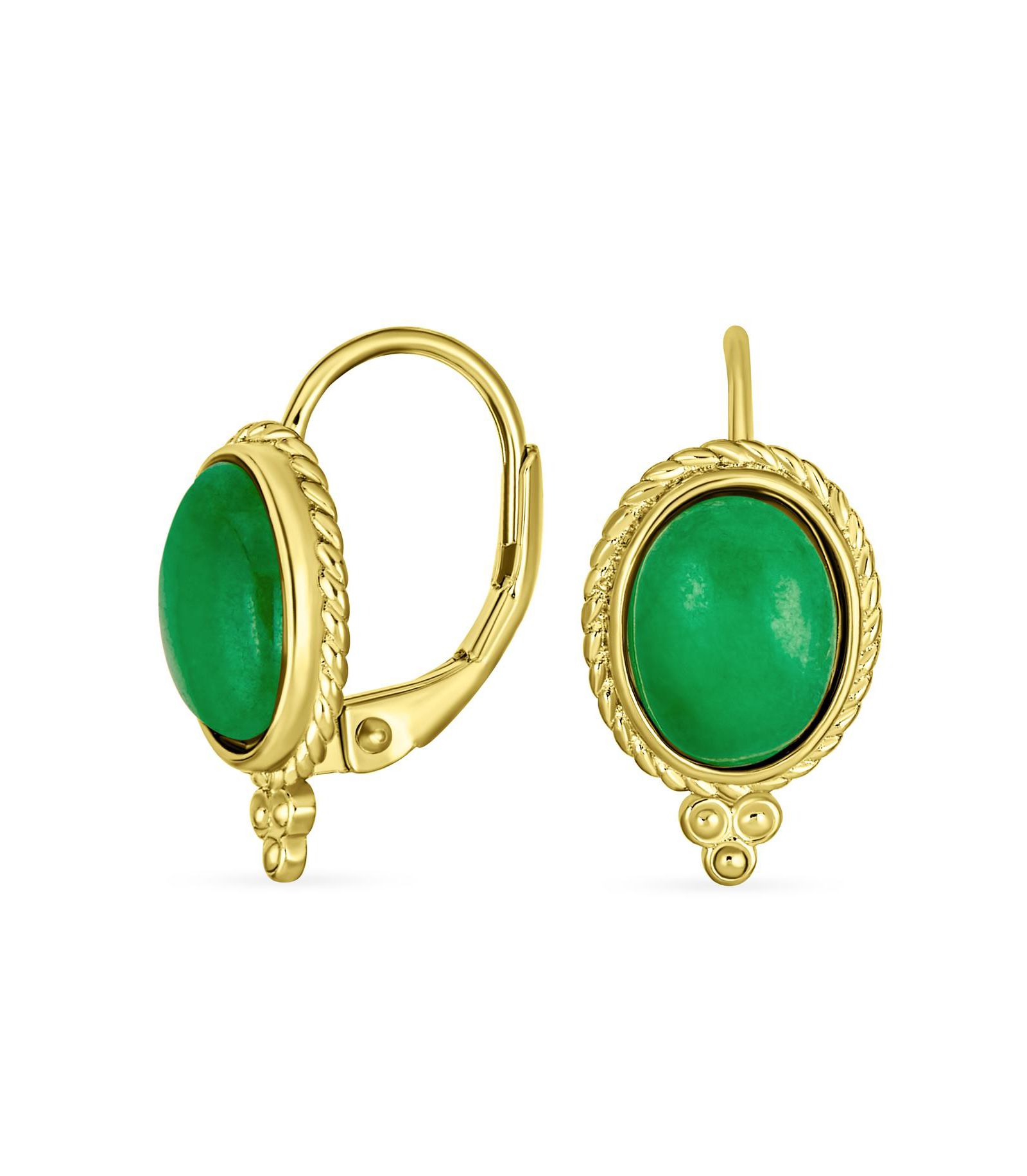 Серьги Bling Jewelry Green Jade Milgrain Cable Edge Drop