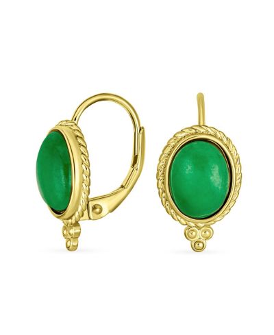 Bling Jewelry Green Jade Milgrain Cable Edge Drop Earrings Gold Plated Sterling Silver
