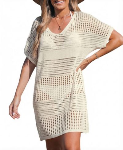 Платье-накидка Cupshe Women's Beige Crochet Short Sleeve Cover-Up