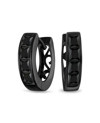 Bling Jewelry Black Onyx CZ Mini Hoop Huggie Earrings .925 Sterling Silver