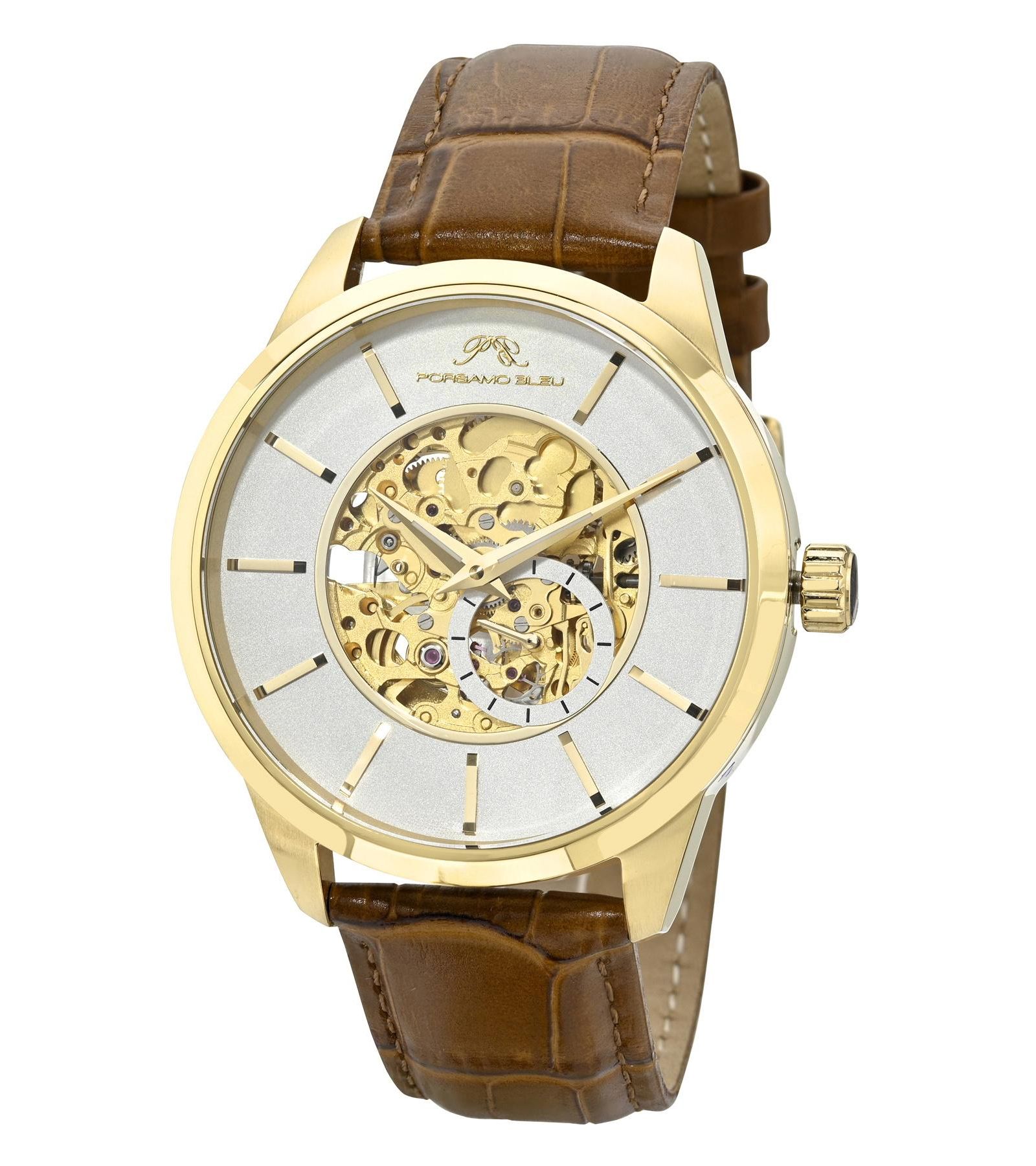 Мужские часы Porsamo Bleu Cassius Automatic с коричневым кожаным ремешком 45 mm