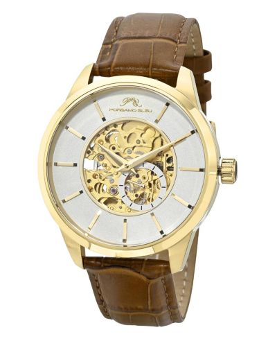 Porsamo Bleu Men's Cassius Automatic Brown Genuine Leather Band Watch 45 mm