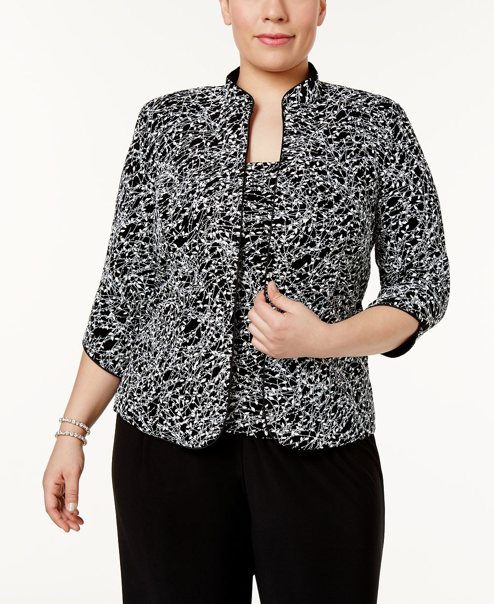 Alex Evenings Plus Size Printed Mandarin Jacket & Top Set