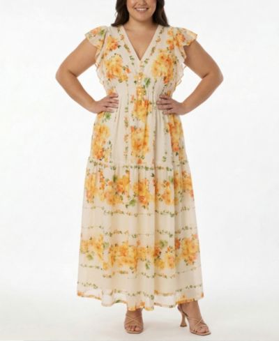 Женское платье Taylor Plus Size Floral-Print Flutter-Sleeve Maxi