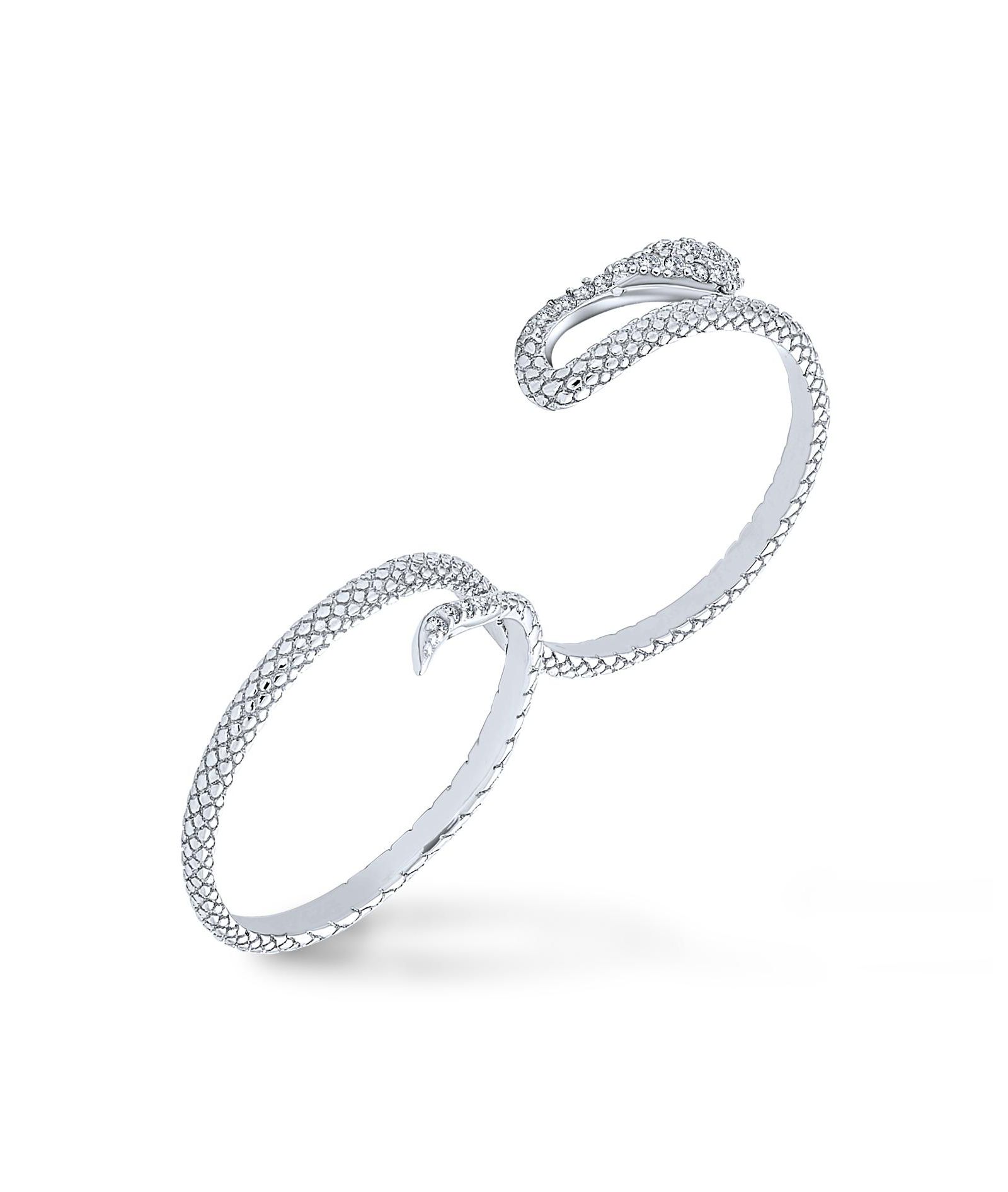Bling Jewelry Trendy Statement Two Finger Serpent Snake Ring Texture .925 Sterling Silver